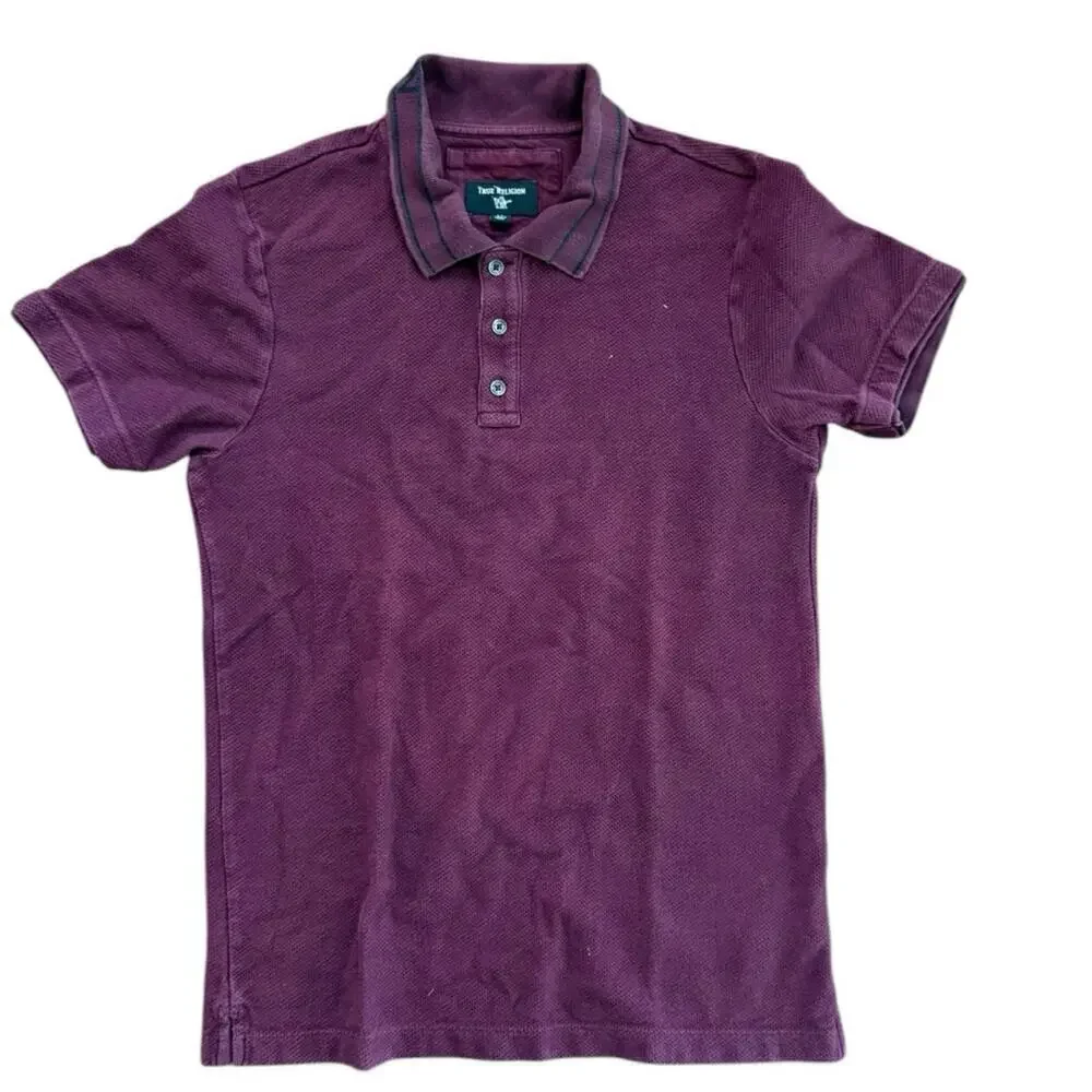 True Religion Men's Red Auburn Waffle Knit Thick Polo Shirt Size Small
